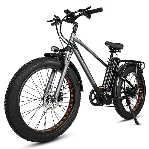 Bicicletas eléctrica : Kinsella Cmacewheel KS26, bicicleta eléctrica de neumáticos gruesos de 26 pulgadas está equipada con: batería de litio extraíble de 48 V 21 Ah, neumático ancho CST de 4 x 26 pulgadas. (gris)