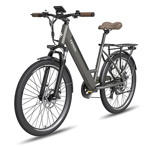 Bicicletas eléctrica : Kinsella F26 Pro 250W 26" Bicicleta de Trekking eléctrica City E-Bike 10Ah Soporte APP (gris metalizado)
