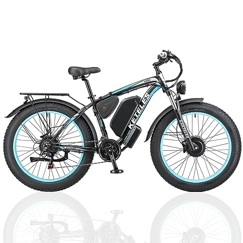 Bicicletas eléctrica : Kinsella K800 ATV eléctrico de doble motor, batería Samsung 23AH, neumáticos grandes de 26 pulgadas, motor en cubo de engranajes sin escobillas de 90 Nm, frenos de disco hidráulicos. (Azul Negro)