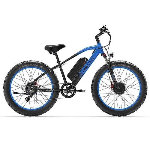 Bicicletas eléctrica : Kinsella LANKELEISI - Bicicleta de montaña eléctrica todoterreno con doble motor MG740plus (incluye neumáticos 26 x 4, Shimano de 7 velocidades, batería de litio extraíble Samsung 48 V 20 Ah (azul)