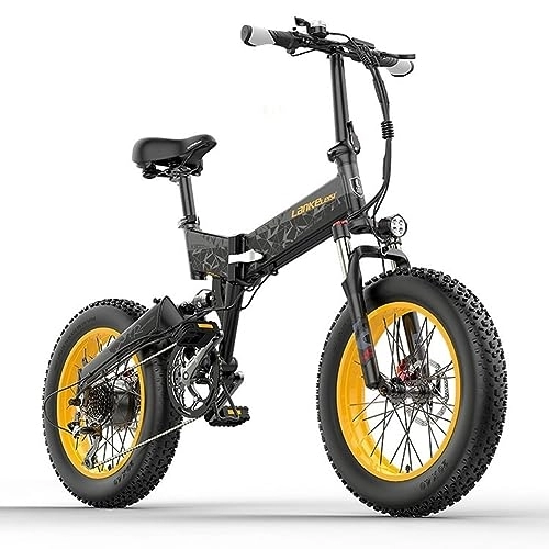Bicicletas eléctrica : Kinsella LANKELEISI La bicicleta de montaña eléctrica X3000 está dotada de: Plegable, Shimano de 7 velocidades, batería de litio extraíble 48 V 17, 5 Ah, neumáticos 20 x 4, doble absorción de golpes.