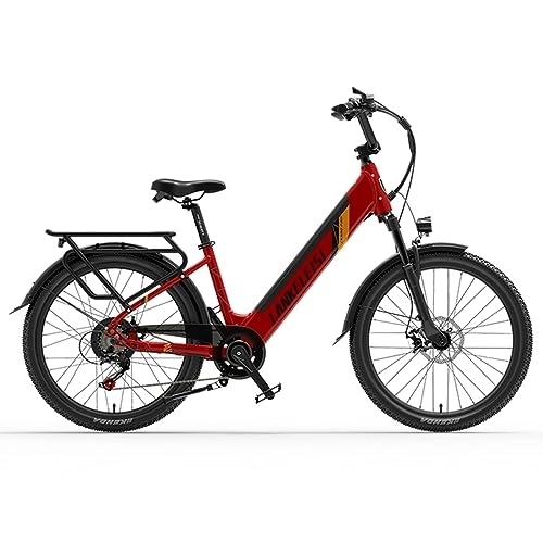 Bicicletas eléctrica : Kinsella LANKELEISI La bicicleta eléctrica ES500PRO está equipada con: neumáticos 24 x 2, 4, ruedas Shimano 7 velocidades de aleación de aluminio, batería de litio 48 V 14, 5 Ah. (Rojo)