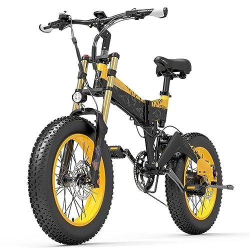 Bicicletas eléctrica : Kinsella LANKELEISI X3000Plus-UP Bicicleta eléctrica de Nieve con neumáticos grandes, batería de litio 48 V 17, 5 ah, neumáticos grandes 4.0 de 20 pulgadas, frenos de disco hidráulicos. (Amarillo)