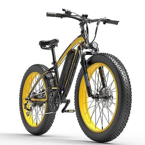 Bicicletas eléctrica : Kinsella Lankeleisi XF4000 48V16AH Batería de Litio Desmontable 26X4.0 Bicicleta Eléctrica Shimano 7 Bicicleta Eléctrica de Montaña (Amarillo)