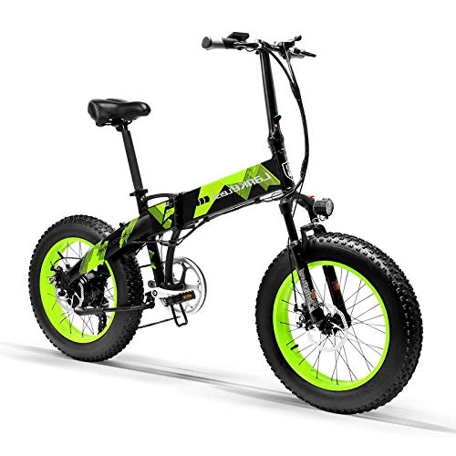 Bicicletas eléctrica : Knewss 1000W 20inch Fat Wheel Bicicleta eléctrica Plegable 48V 13Ah Batería Suspensión Completa Snow Mountain E-Bike Doble Freno de Disco hidráulico-Verde