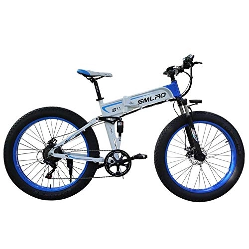 Bicicletas eléctrica : Knewss 1000W Ruedas de Motor de pulgas octogonales Bicicleta eléctrica de Servicio Pesado Bicicleta de batería de Litio Plegable 14Ah Bicicleta de montaña-48V10AH Blanco Azul