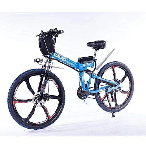 Bicicletas eléctrica : Knewss 26 Mx300 Bicicleta elctrica Plegable Shimano 7 Speed E-Bike 48v Batera de Litio 350w 13ah Motor Bicicleta elctrica para Adultos-Azul_36V350W10AH