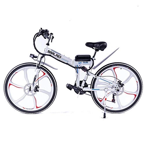 Bicicletas eléctrica : Knewss 26 Mx300 Bicicleta eléctrica Plegable Shimano 7 Speed ​​E-Bike 48v Batería de Litio 350w 13ah Motor Bicicleta eléctrica para Adultos-Blanco_36V350W10AH