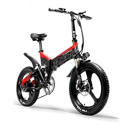 Bicicletas eléctrica : Knewss Bicicleta elctrica Plegable Bicicleta elctrica de montaña de 20 Pulgadas Bicicleta elctrica de aleacin de Aluminio Plegable-Negro 500W / 48V / 13A