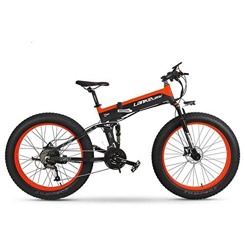 Bicicletas eléctrica : Knewss Bicicleta eléctrica de 26 Pulgadas, Bicicleta Plegable de montaña, batería de Litio, Freno electromagnético EBS, Potencia del Motor 1000W, plegable-36V10AH Rojo