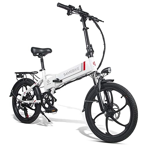 Bicicletas eléctrica : KOIJWWF Bicicleta eléctrica Plegable, hasta 25 km / h, 7 Velocidad Ajustable de 20 Pulgadas 350W con batería de Litio Recargable 48V 10.4AH, Blanco