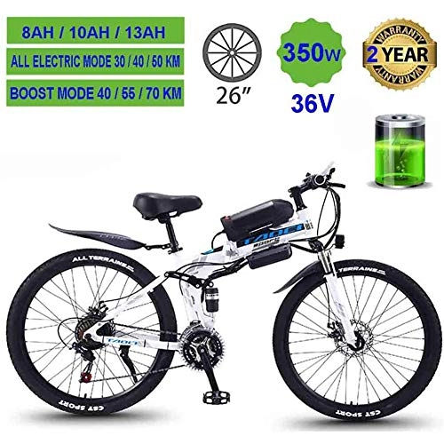 Bicicletas eléctrica : KOWE Bicicleta Elctrica, Bicicleta Elctrica De 26 Pulgadas De Potencia Plegable para Adultos, Blanco, 10AH