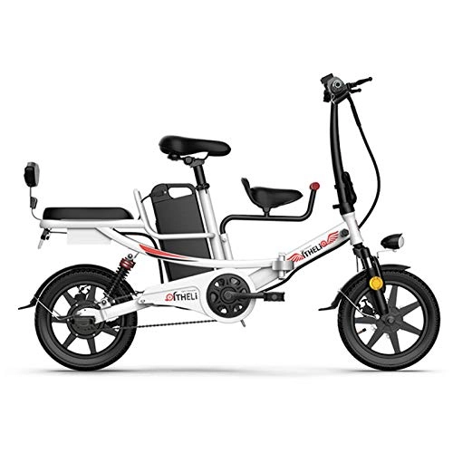 Bicicletas eléctrica : KT Mall 14 En Bicicleta Plegable eléctrico para Adultos con 400w 48v 8A batería de Litio E-Bici con el Choque múltiple de absorción Sistema de Acero de Alto Carbono Scooter eléctrico, Blanco