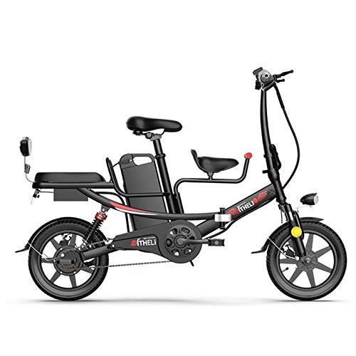 Bicicletas eléctrica : KT Mall 14 En Bicicleta Plegable eléctrico para Adultos con 400w 48v 8A batería de Litio E-Bici con el Choque múltiple de absorción Sistema de Acero de Alto Carbono Scooter eléctrico, Negro
