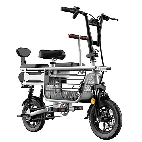 Bicicletas eléctrica : KT Mall Bicicleta eléctrica para Adultos de 3 plazas Vespa 48v batería Litio con Asiento Infantil Almacenamiento Basket12 Pulgadas Neumáticos LCD para la Tercera Edad en Uso de Las Compras, White8ah