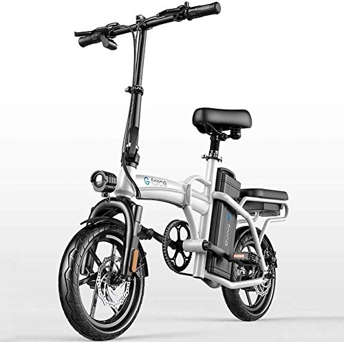 Bicicletas eléctrica : LAMTON Bicicleta plegable elctrica de alta de acero al carbono ligero porttil E-bici 48V extrable de ion-litio de tres modos de trabajo de 14 pulgadas de la rueda delantera con la luz llevada for e