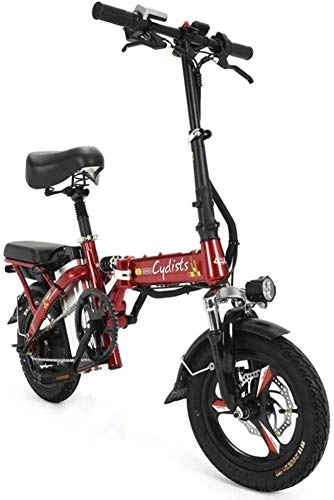 Bicicletas eléctrica : LAMTON Bicicletas elctricas Bicicletas plegables porttiles desmontable batera de litio de 48V 400W Adultos Bicicletas Doble Amortiguador con los neumticos de 14 pulgadas frenos de disco y suspensi