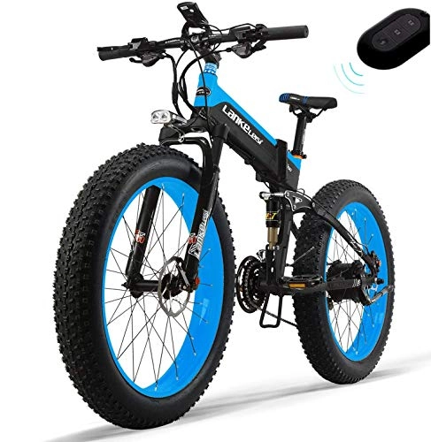 Bicicletas eléctrica : LANKELEISI 750PLUS 48v 14.5ah 1000W bicicleta eléctrica completa 26" 4.0 neumático grande bicicleta bicicleta bicicleta eléctrica plegable adulto antirrobo hembra / macho elevación grande (azul)
