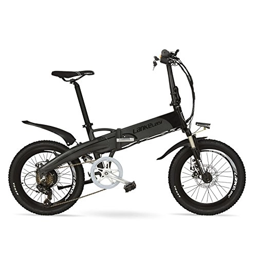 Bicicletas eléctrica : LANKELEISI Batera Oculta de Alta Potencia G660 48V10Ah 20" Bicicleta de montaña elctrica Plegable, Marco de aleacin de Aluminio, Horquilla de suspensin (Black Grey Plus Extra Battery)