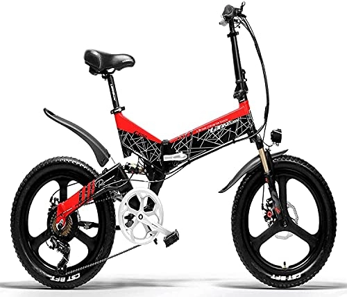 Bicicletas eléctrica : LANKELEISI Bicicleta eléctrica, Bicicleta de montaña, Bicicleta eléctrica de Ciudad Plegable para Adultos 400w 48v batería de Litio Shimano Bicicleta eléctrica Multifuncional de 7 velocidades (Rojo)