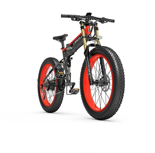 Bicicletas eléctrica : LANKELEISI Bicicleta eléctrica para Adultos, 48V 14.5AH 1000W XT750 Bicicleta eléctrica integrada, 26 Pulgadas 4.0 Bicicleta eléctrica Plegable de montaña (Rojo, Agregar batería de Repuesto)