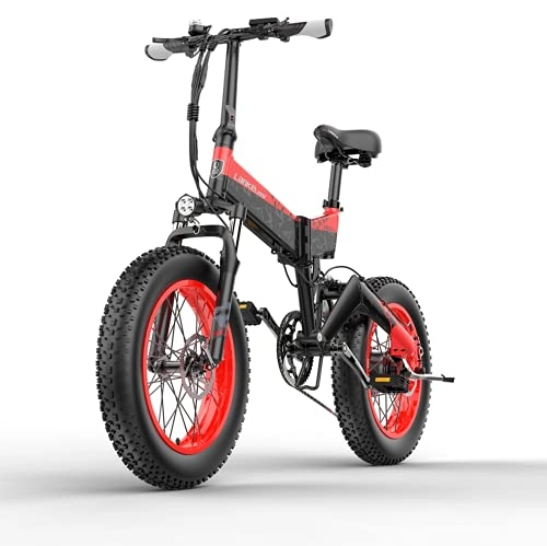 Bicicletas eléctrica : LANKELEISI Bicicleta eléctrica para Adultos 48v 14ah 1000W X3000 Bicicleta eléctrica Integral, 20 * 4.0 Bicicleta de montaña con Rueda de Grasa Bicicleta Plegable (Rojo, Sin batería de Respaldo)