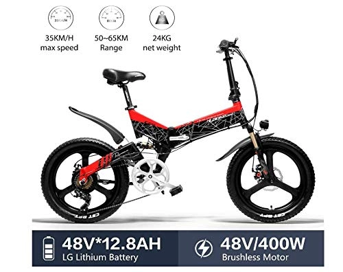 Bicicletas eléctrica : LANKELEISI G650 - Bicicleta eléctrica urbana plegable para adultos, 400 W, 48 V, LG Pilas de litio de 7 velocidades