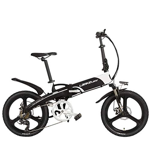 Bicicletas eléctrica : LANKELEISI G660 Elite 20" Bicicleta elctrica Plegable, batera de Litio 48V, Marco de aleacin de Aluminio, 5 Grados de Asistencia, Pedal Assist Electric Bike (Black White, 14.5A)