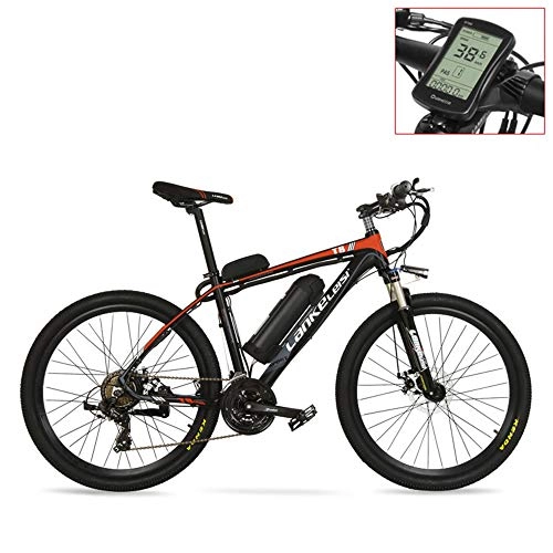 Bicicletas eléctrica : LANKELEISI T8 48V La Bicicleta eléctrica Potente, 400W Bicicleta montaña, adopta la Horquilla suspensión, Freno Disco Doble, Bicicleta de Asistencia en Pedal (Red LCD, 15Ah + 1 Spare Battery)