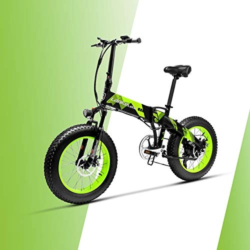 Bicicletas eléctrica : LANKELEISI X2000 20 4.0 Neumtico Grande 48V 1000W 12.8AH Marco de aleacin de Aluminio neumtico Gordo Tire de la Bicicleta elctrica Plegable para montaña / Playa / Nieve E-Bike (Verde)
