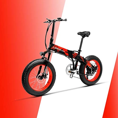 Bicicletas eléctrica : LANKELEISI X2000 20 4.0 Neumtico Grande 48V 1000W 12.8AH Marco de aleacin de Aluminio neumtico Gordo Tire de la Bicicleta elctrica Plegable (Rojo)