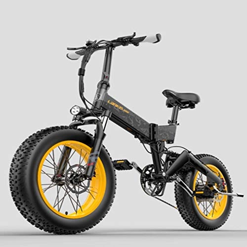 Bicicletas eléctrica : LANKELEISI X3000 1000 W / 500 W 48 V 14 Ah 20 x 4.0 Fat Tire Bicicleta eléctrica de montaña plegable bicicleta de nieve bicicleta eléctrica para adultos (amarillo, 1000 W)