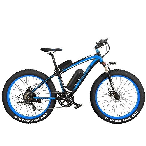Bicicletas eléctrica : LANKELEISI XF4000 26 Pulgadas Bicicleta de montaña eléctrica 4.0 Nieve Bicicleta 1000W / 500W energía Fuerte 48V batería de Litio 7 Velocidad suspensión Tenedor (Negro Azul, 1000W 17Ah)