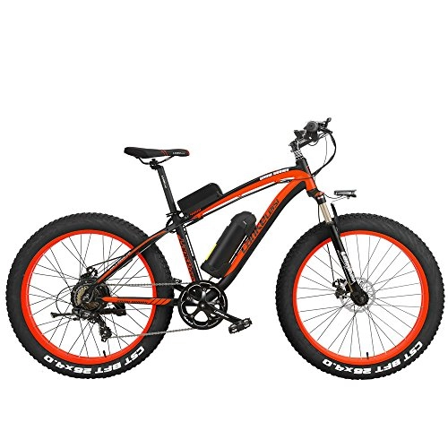 Bicicletas eléctrica : LANKELEISI XF4000 26 Pulgadas Bicicleta de montaña eléctrica 4.0 Nieve Bicicleta 1000W / 500W energía Fuerte 48V batería de Litio 7 Velocidad suspensión Tenedor (Negro Rojo, 1000W 17Ah)