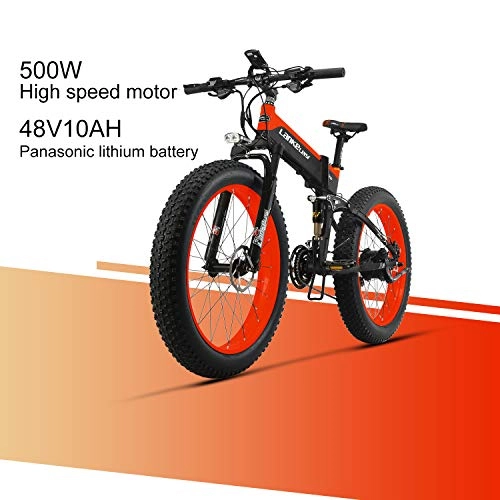 Bicicletas eléctrica : LANKELEISI XT750 Plus 48V 10AH 500W Motor Nueva Bicicleta elctrica Potente 26 '' 4.0 Venta al por Mayor de Llantas Ebike 27 Speed Snow MTB Bicicleta elctrica Plegable (Rojo)