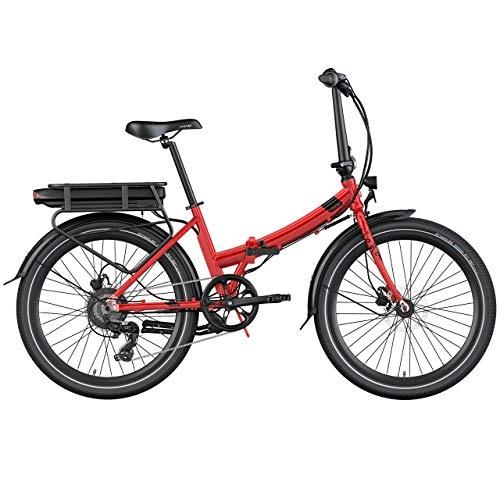 Bicicletas eléctrica : Legend Siena Bicicleta Eléctrica Plegable Urbana Smart eBike Ruedas de 24 Pulgadas, Frenos de Disco Hidráulicos, Batería 36V 14Ah Sanyo-Panasonic (504Wh), Rojo Strawberry