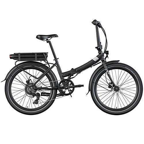 Bicicletas eléctrica : Legend Siena Bicicleta Eléctrica Plegable Urbana Smart eBike Ruedas de 24 Pulgadas, Frenos de Disco Hidráulicos, Batería Ion 36V (Batería Panasonic 504Wh | Autonomía 100km, Negro Onyx)