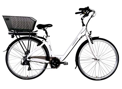Bicicletas eléctrica : Leopard Vita City - Bicicleta elctrica para mujer, 28 pulgadas, 44 cm, color blanco