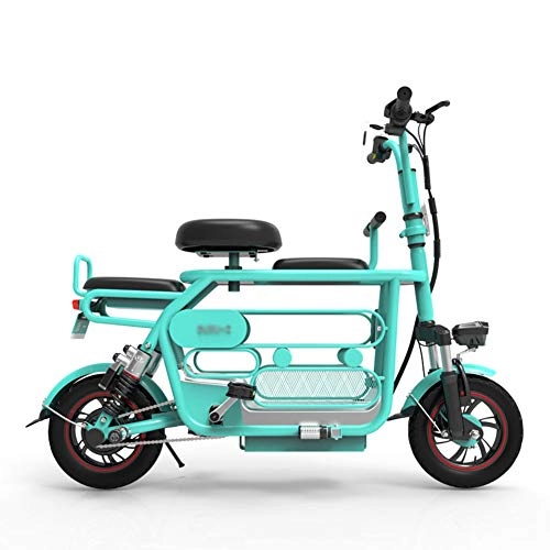 Bicicletas eléctrica : LHLCG Bicicleta elctrica - E-Bike Plegable de Tres Asientos con Espacio de Almacenamiento, Blue, 10Ah
