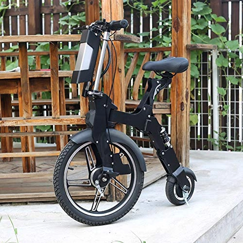 Bicicletas eléctrica : LHLCG Mini Bicicleta elctrica porttil - Diseo ergonmico Plegable de Bicicleta elctrica Ligera, Black