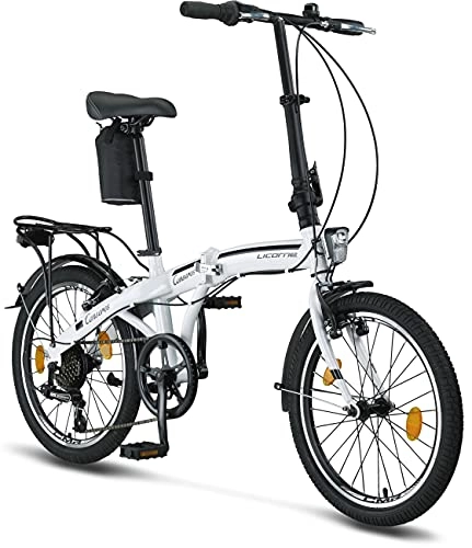 Bicicletas eléctrica : Licorne Bike Bicicleta Plegable prémium de 20 Pulgadas, para Hombres, niños, niñas y Mujeres, Cambio de 6 velocidades, Bicicleta Holandesa, Conser, Blanco / Negro