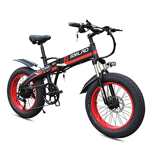 Bicicletas eléctrica : LIROUTH Bicicleta de montaña eléctrica Plegable Bicicleta eléctrica Adulto 1000W 13AH Bicicleta de neumático Gordo de 20 Pulgadas S9 (Rojo Negro)