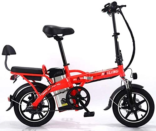 Bicicletas eléctrica : LKLKLK E-Bici Plegable De Aluminio con Los Pedales, Power Assist, Y El Motor 48V 350Wh, Batera, Bicicleta Elctrica con 14 Pulgadas, Rojo