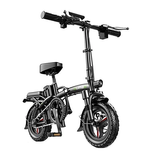 Bicicletas eléctrica : LOMJK Bicicleta eléctrica de 14 Pulgadas Bicicleta de cercanías 48V 8AH Batería 400W Rueda Trasera Motor sin escobillas Freno de Disco Dual de Torque con Pantalla LED (tamaño : 100KM)