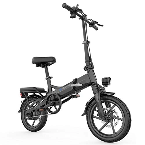 Bicicletas eléctrica : LOMJK Bicicleta eléctrica para Adultos, Bicicleta eléctrica de 14"de 14" con Motor de 400W, con batería de Iones de Litio 48V Desmontable, Plegable