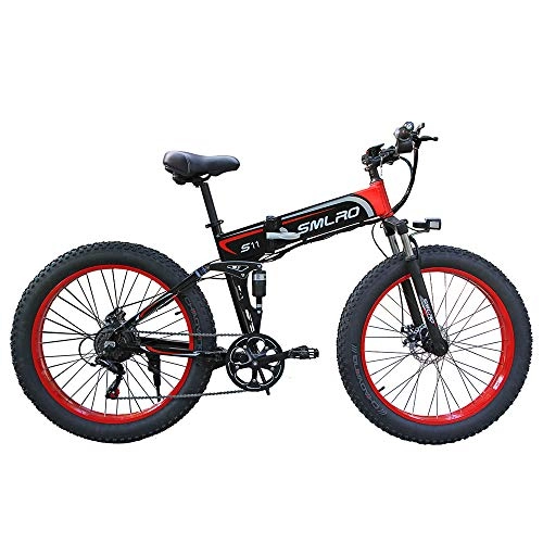 Bicicletas eléctrica : LOSA Bicicleta Plegable eléctrica de montaña de la Bicicleta, el Interruptor de Control automático de 48V 10Ah 350W Motor / Rueda de 26 Pulgadas LCD Inteligente con una Sola tecla, Black Red
