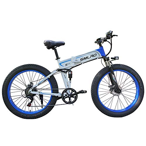 Bicicletas eléctrica : LOSA Bicicleta Plegable eléctrica de montaña de la Bicicleta, el Interruptor de Control automático de 48V 10Ah 350W Motor / Rueda de 26 Pulgadas LCD Inteligente con una Sola tecla, White Blue