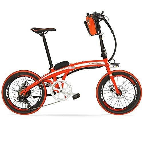 Bicicletas eléctrica : LUO Bicicleta Eléctrica 240W 48V 12Ah Portátil 20 Pulgadas Bicicleta Plegable E, Aleación de Aluminio Marco Pedal Assist Bicicleta Eléctrica, Ambos Frenos de Disco, Estándar Rojo