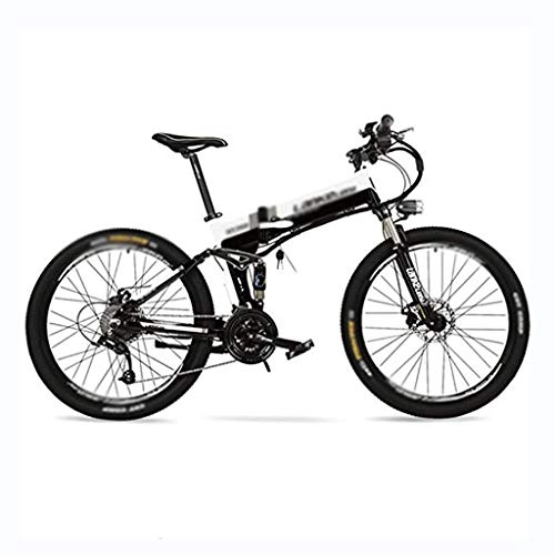 Bicicletas eléctrica : LUO Bicicleta Eléctrica 36V 12.8Ah Batería de Litio Oculta, Bicicleta Eléctrica Asistida por Pedal Plegable de 26 ', Velocidad 25~35Km / H, Bicicleta de Montaña, Horquilla de Suspensión, Blanco Neg