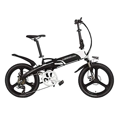 Bicicletas eléctrica : LUO Bicicleta Eléctrica Asistente de Pedal Plegable de 20 Pulgadas Bicicleta Eléctrica, 48V 10Ah Batería de Litio, Marco de Aleación de Aluminio, Rueda Integrada, Asistencia de 5 Grados, Blanco Negro
